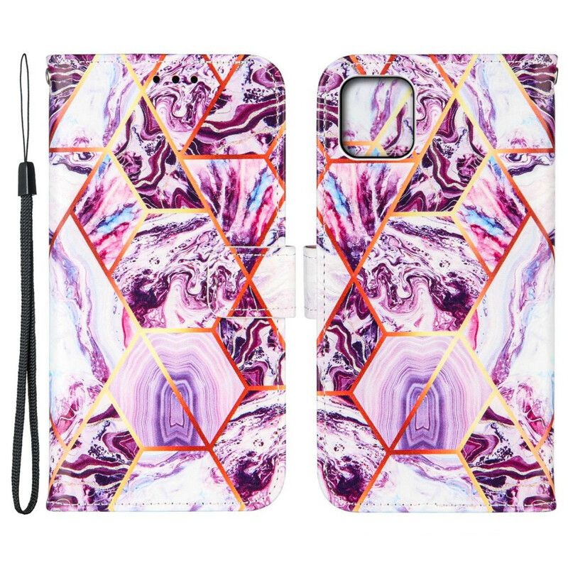 Leren Hoesje Voor iPhone 13 Mini Geometrisch Marmer