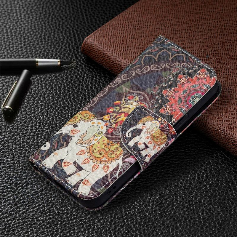 Leren Hoesje Voor iPhone 13 Mini Indische Olifant