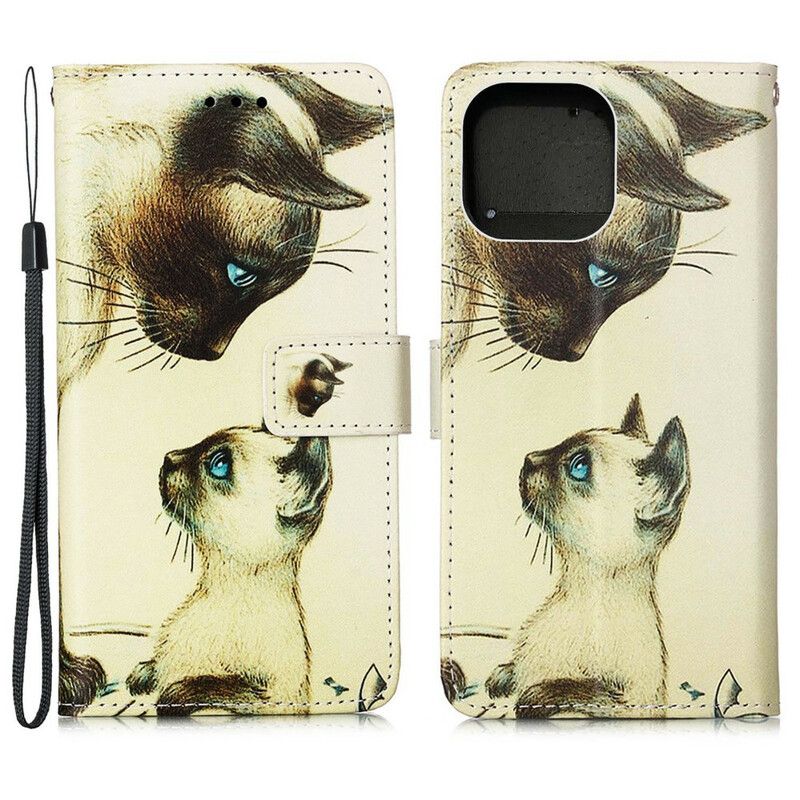 Leren Hoesje Voor iPhone 13 Mini Kitten En Mama