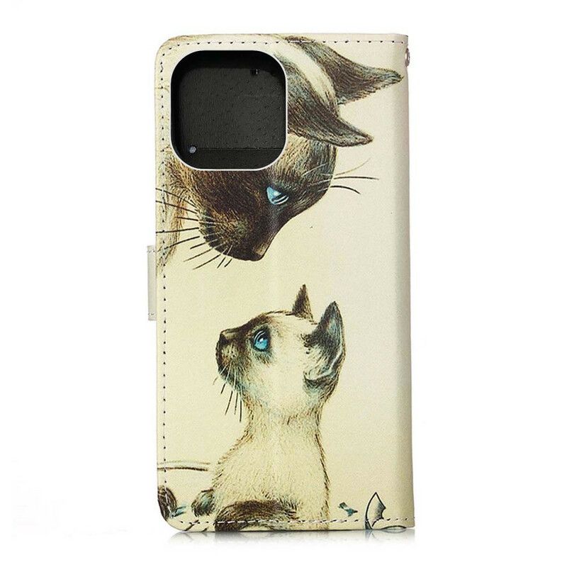 Leren Hoesje Voor iPhone 13 Mini Kitten En Mama