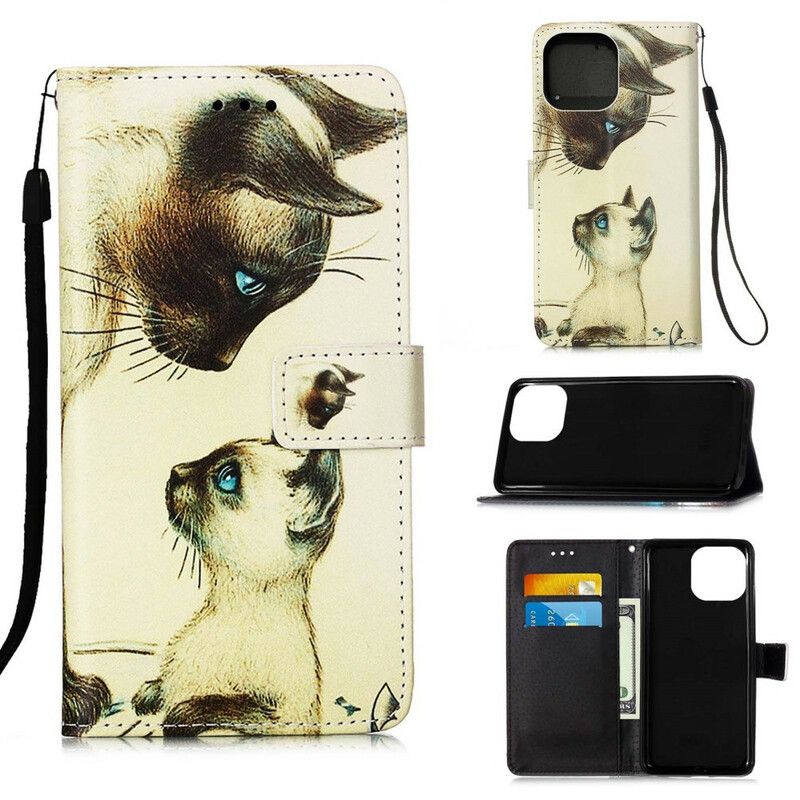 Leren Hoesje Voor iPhone 13 Mini Kitten En Mama