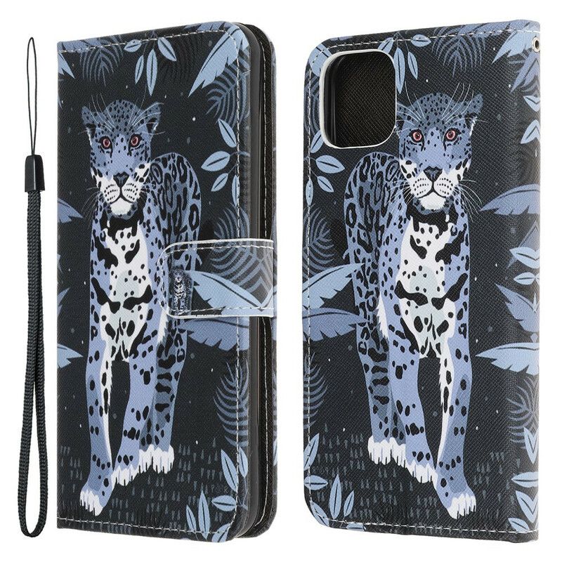 Leren Hoesje Voor iPhone 13 Mini Leopard Strappy