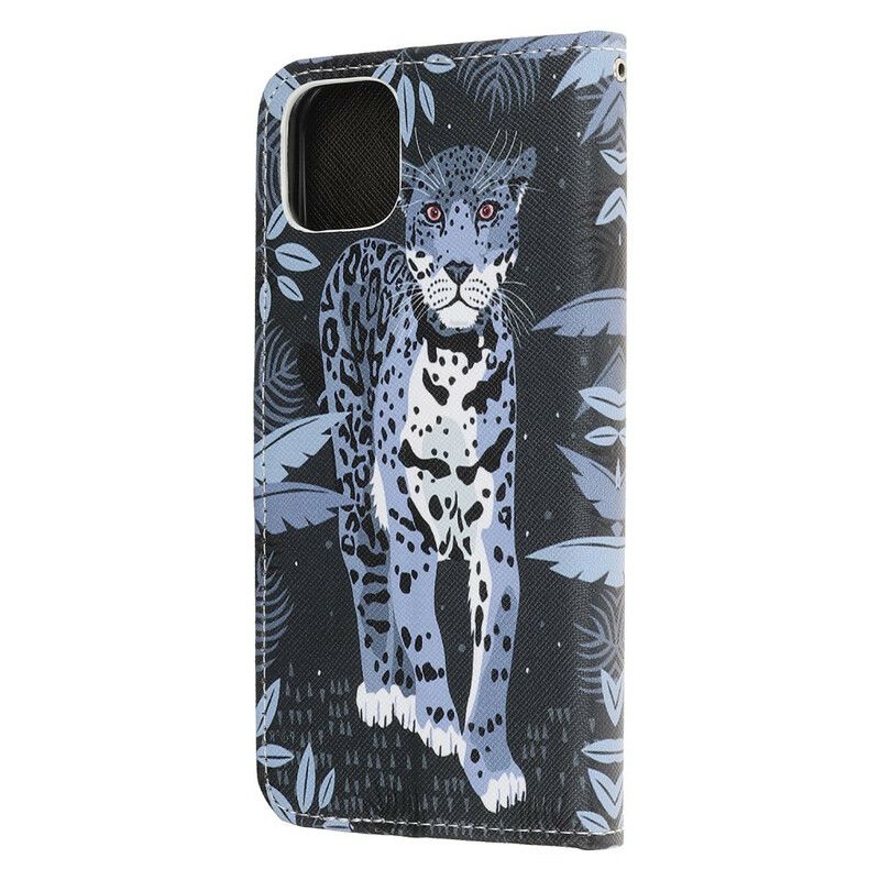 Leren Hoesje Voor iPhone 13 Mini Leopard Strappy