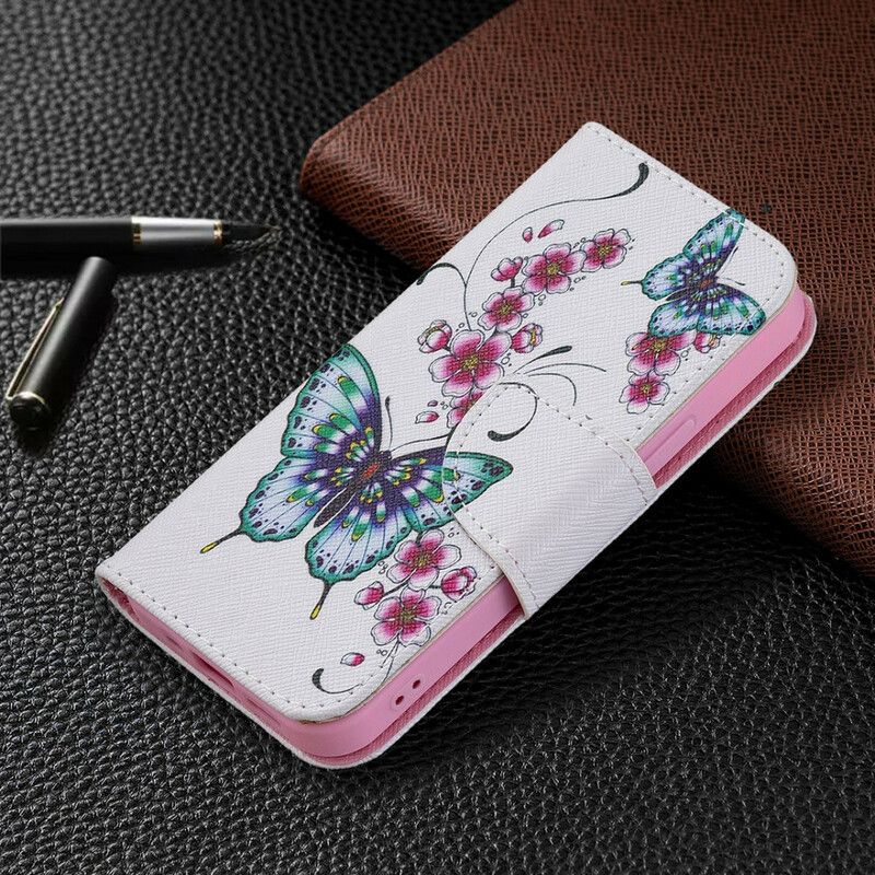 Leren Hoesje Voor iPhone 13 Mini Prachtige Vlinders