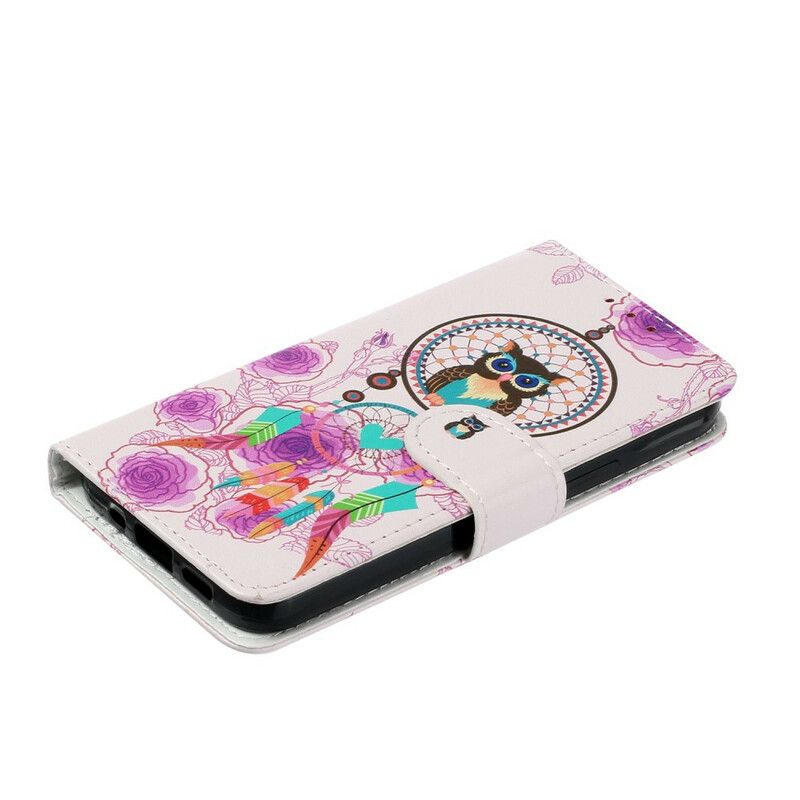 Leren Hoesje Voor iPhone 13 Mini Uil Mandala Met Riem