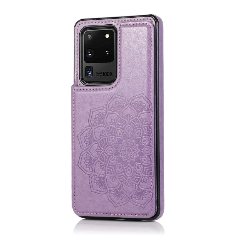 Case Hoesje Samsung Galaxy S20 Ultra Lichtblauw Grijs Telefoonhoesje Kaarthouder Met Mandala-Print