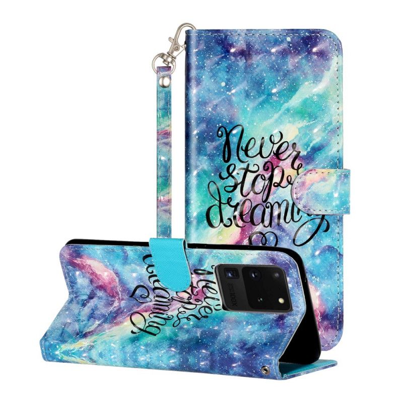 Cover Folio-hoesje Samsung Galaxy S20 Ultra Telefoonhoesje Lichtvlek Nooit Stoppen Met Riem