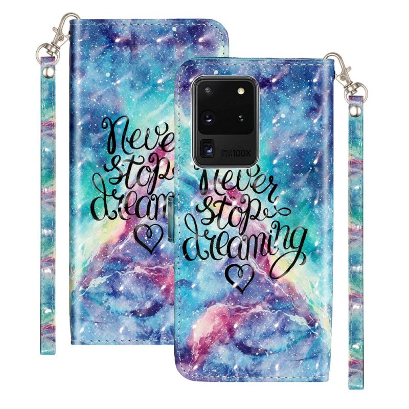 Cover Folio-hoesje Samsung Galaxy S20 Ultra Telefoonhoesje Lichtvlek Nooit Stoppen Met Riem