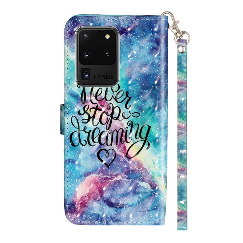 Cover Folio-hoesje Samsung Galaxy S20 Ultra Telefoonhoesje Lichtvlek Nooit Stoppen Met Riem