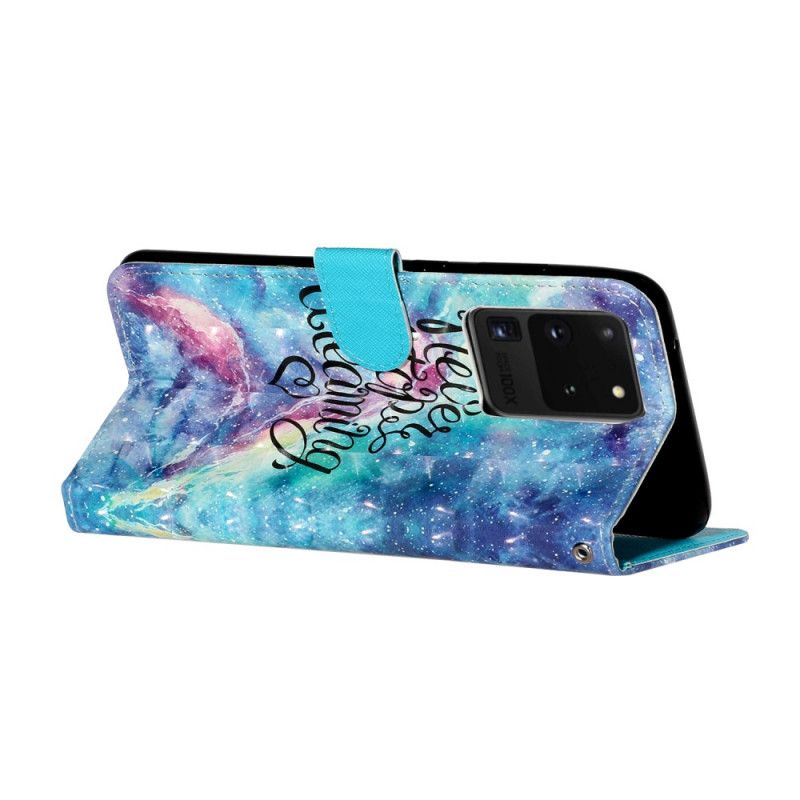 Cover Folio-hoesje Samsung Galaxy S20 Ultra Telefoonhoesje Lichtvlek Nooit Stoppen Met Riem