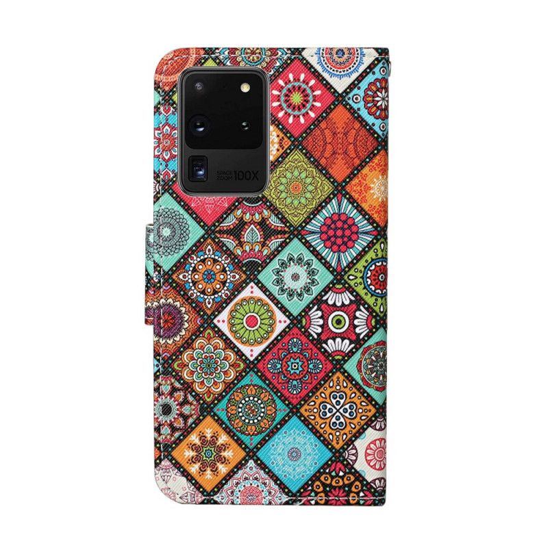 Cover Folio-hoesje Samsung Galaxy S20 Ultra Telefoonhoesje Patchwork Mandala'S Met String