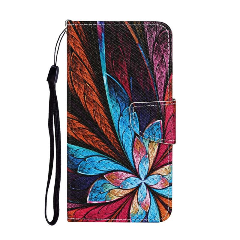 Flip Case Leren Samsung Galaxy S20 Ultra Gekleurde Bladeren Met Riem