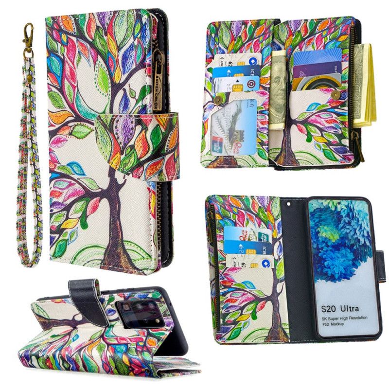 Flip Case Leren Samsung Galaxy S20 Ultra Lichtblauw Wit Boomzak Met Ritssluiting