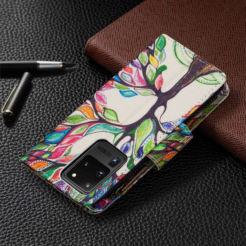 Flip Case Leren Samsung Galaxy S20 Ultra Lichtblauw Wit Boomzak Met Ritssluiting