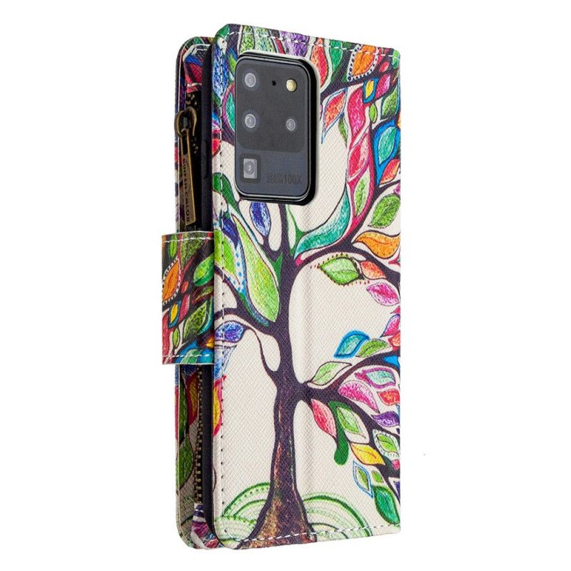 Flip Case Leren Samsung Galaxy S20 Ultra Lichtblauw Wit Boomzak Met Ritssluiting