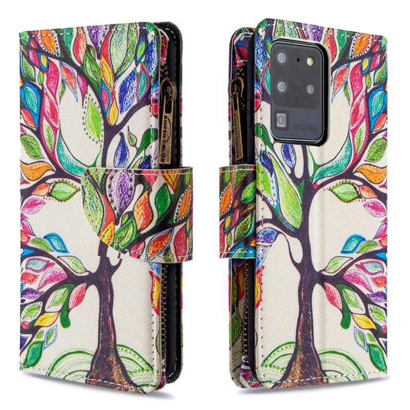 Flip Case Leren Samsung Galaxy S20 Ultra Lichtblauw Wit Boomzak Met Ritssluiting