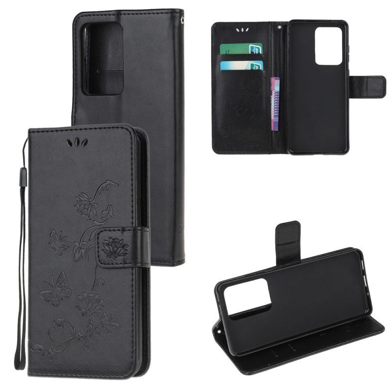 Flip Case Leren Samsung Galaxy S20 Ultra Lichtpaars Grijs Betoverde Vlinders