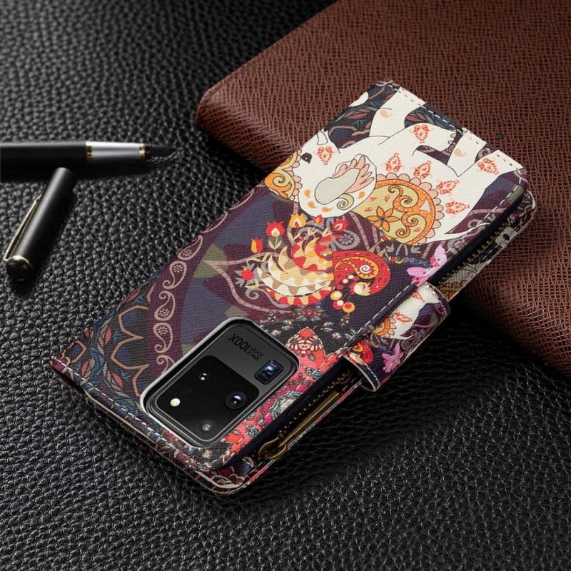 Flip Case Leren Samsung Galaxy S20 Ultra Olifantzak Met Ritssluiting