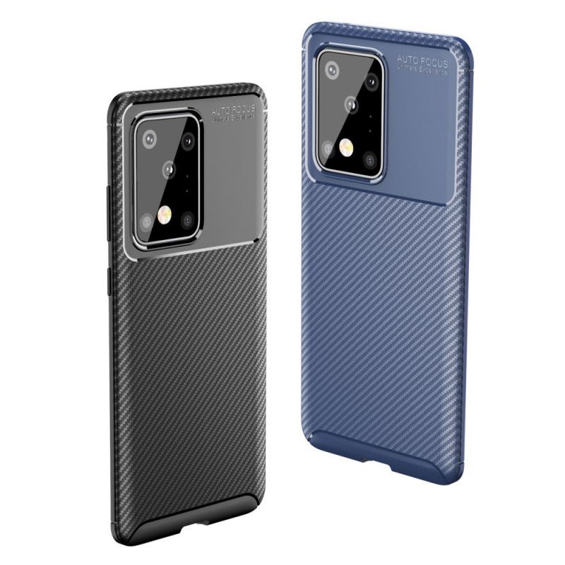 Hoesje voor Samsung Galaxy S20 Ultra Donkerblauw Zwart Flexibele Koolstofvezeltextuur