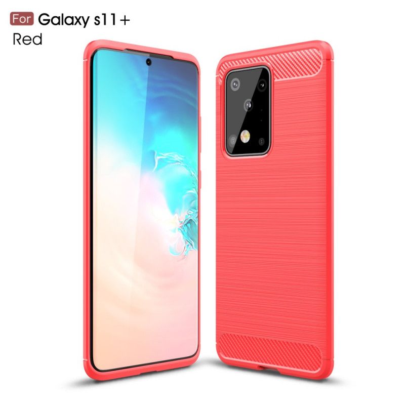 Hoesje voor Samsung Galaxy S20 Ultra Rood Zwart Geborsteld Koolstofvezel