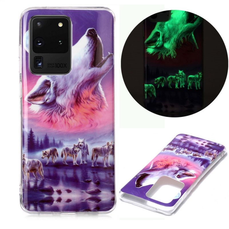 Hoesje voor Samsung Galaxy S20 Ultra Wit Serie Fluorescerende Wolven