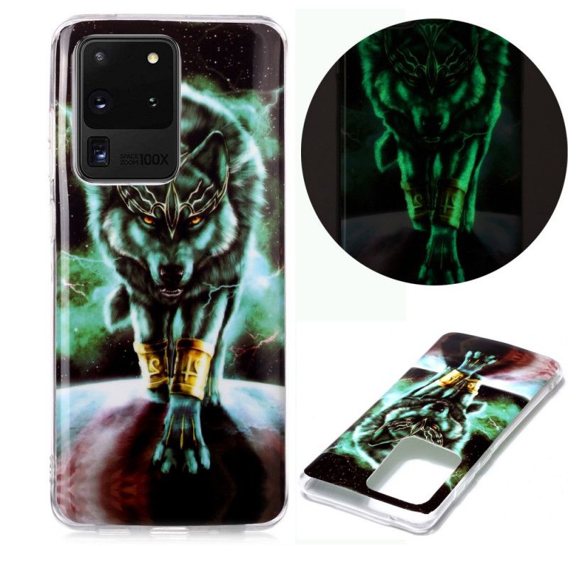 Hoesje voor Samsung Galaxy S20 Ultra Wit Serie Fluorescerende Wolven