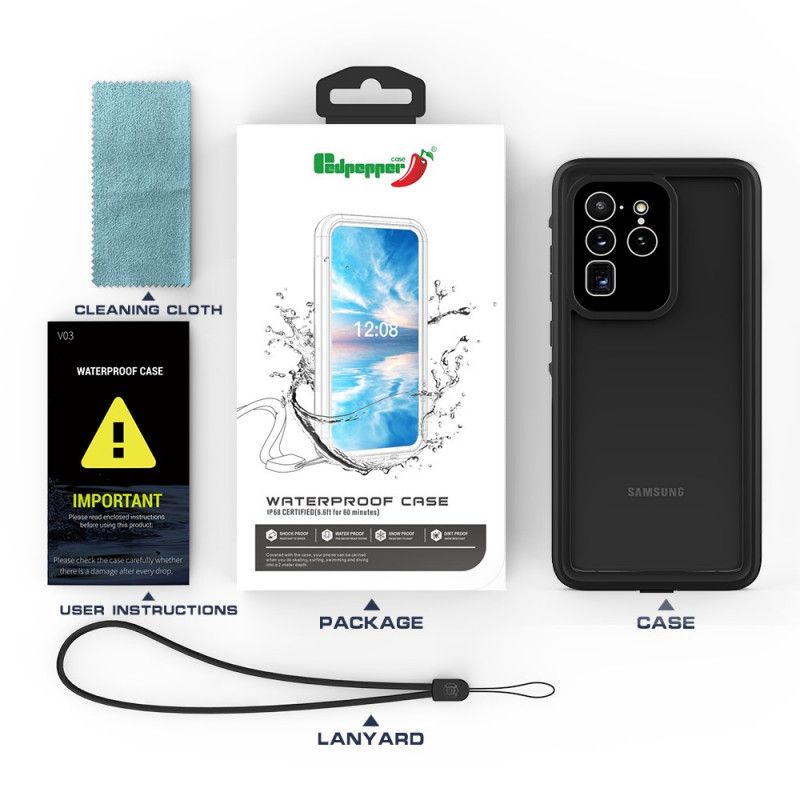 Hoesje voor Samsung Galaxy S20 Ultra Wit Zwart Waterdichte 2M Rode Peper