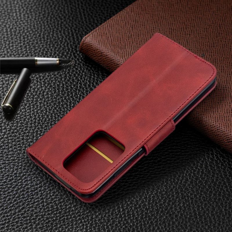 Leren Hoesje voor Samsung Galaxy S20 Ultra Bruin Zwart Gladde Schuine Flap