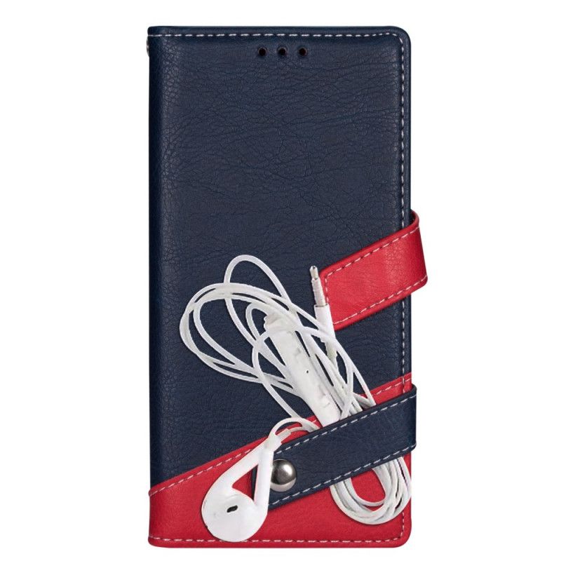 Leren Hoesje voor Samsung Galaxy S20 Ultra Donkerblauw Tweekleurige Oortelefoonhouder