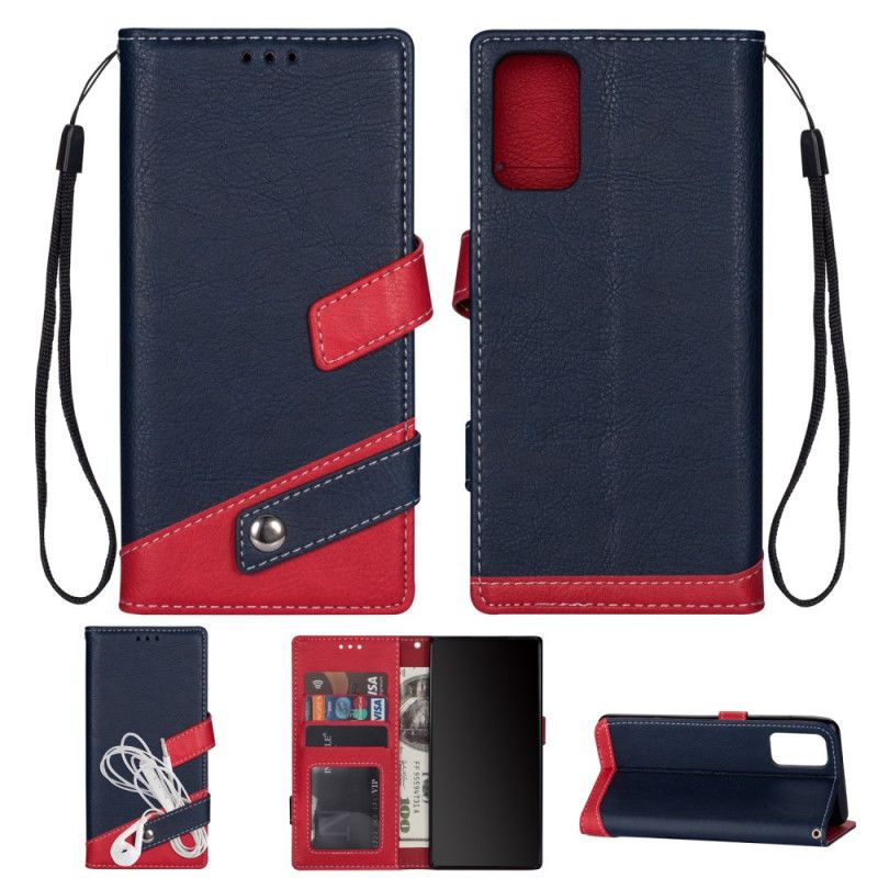 Leren Hoesje voor Samsung Galaxy S20 Ultra Donkerblauw Tweekleurige Oortelefoonhouder