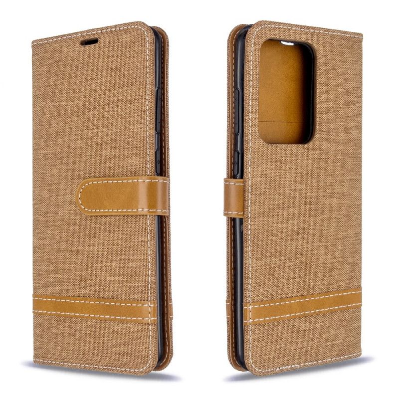 Leren Hoesje voor Samsung Galaxy S20 Ultra Grijs Zwart Stof En Leereffect Met String