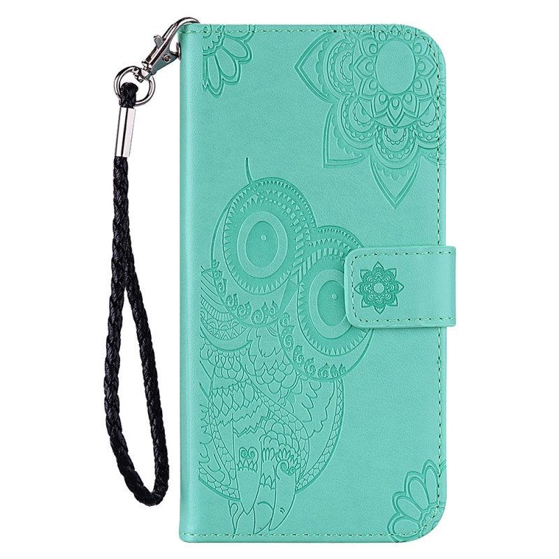 Folio-hoesje voor Samsung Galaxy S22 5G Uil Mandala En Lanyard