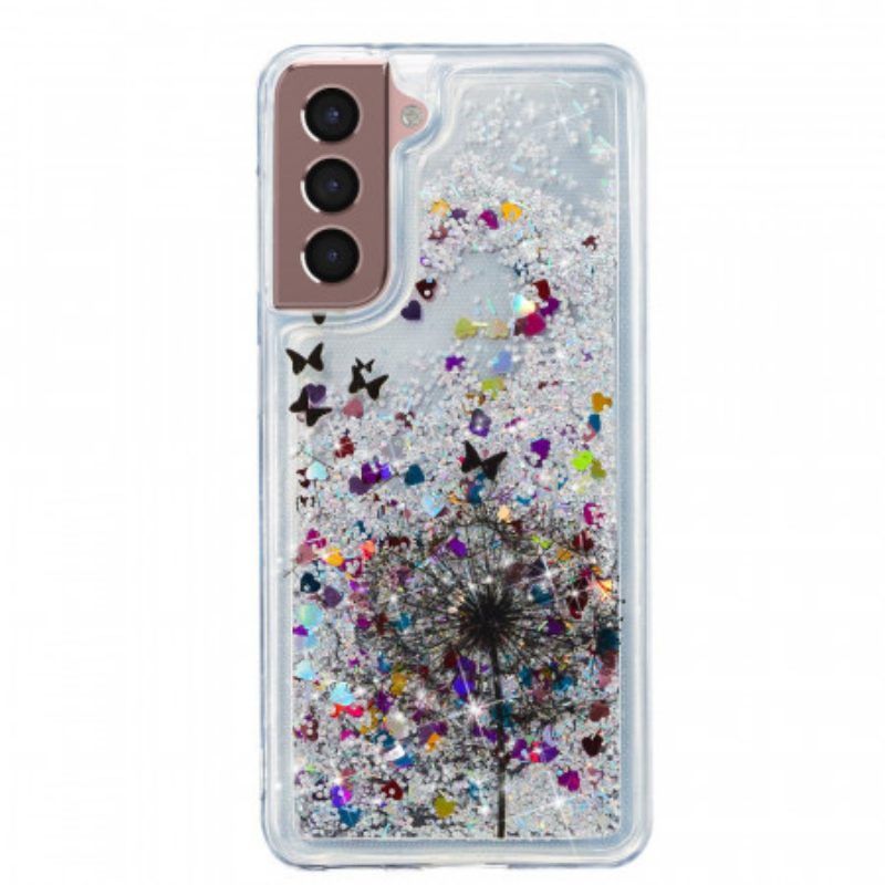 Hoesje voor Samsung Galaxy S22 5G Glitter Paardebloemen