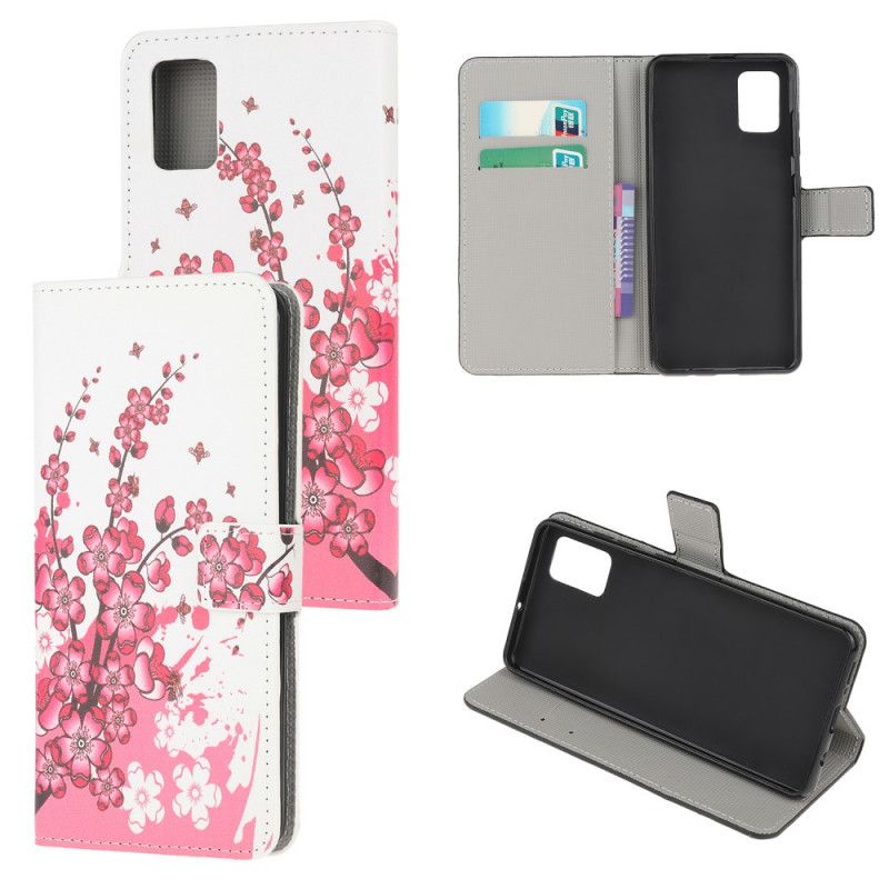 Cover Folio-hoesje Samsung Galaxy A71 Roze Magenta Telefoonhoesje Tropische Bloemen