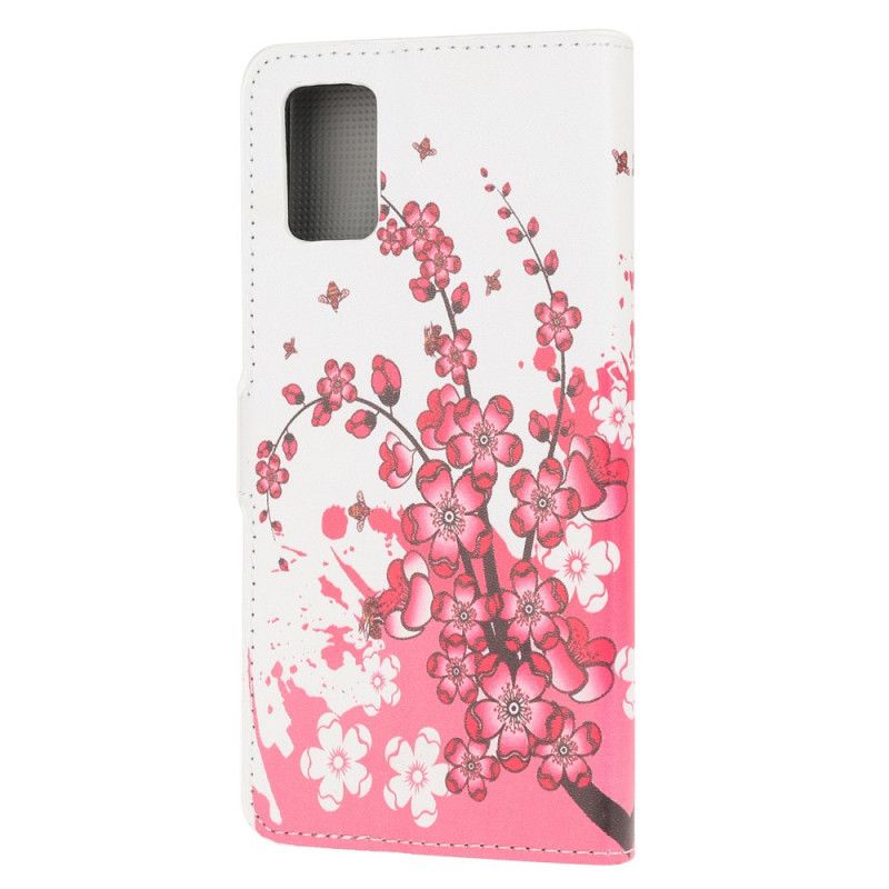 Cover Folio-hoesje Samsung Galaxy A71 Roze Magenta Telefoonhoesje Tropische Bloemen