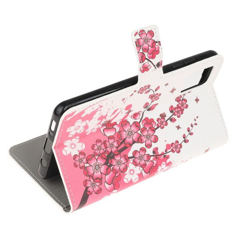 Cover Folio-hoesje Samsung Galaxy A71 Roze Magenta Telefoonhoesje Tropische Bloemen