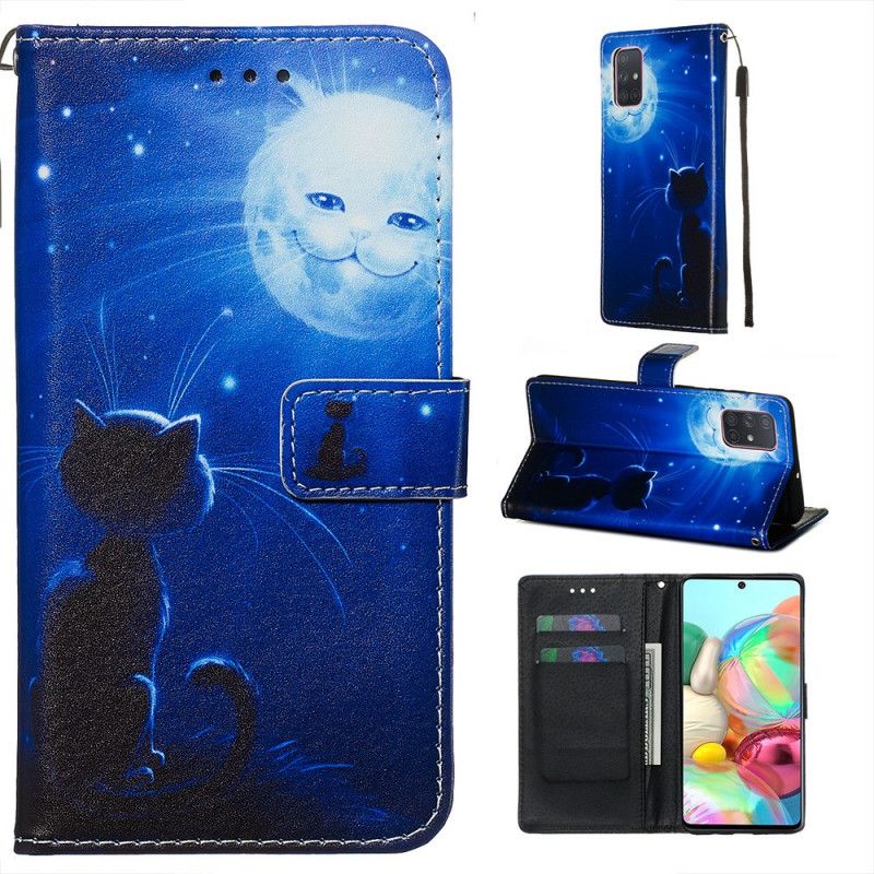 Cover Folio-hoesje Samsung Galaxy A71 Telefoonhoesje Kat In Het Maanlicht