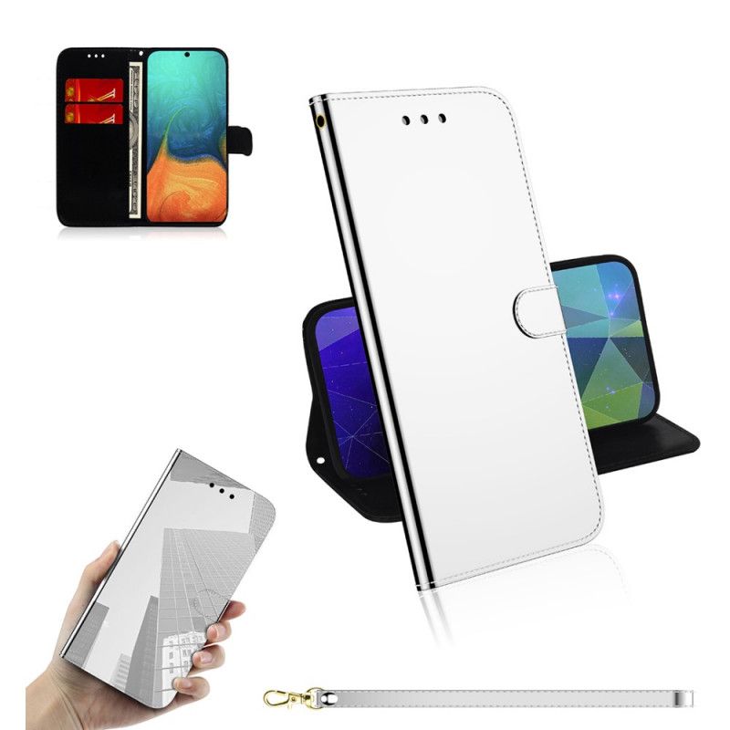 Cover Folio-hoesje Samsung Galaxy A71 Wit Zwart Telefoonhoesje Kunstlederen Spiegelkap