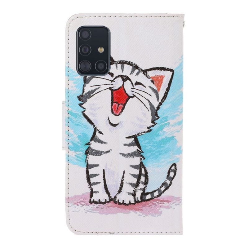 Flip Case Leren Samsung Galaxy A71 Gekleurd Kitten Met String