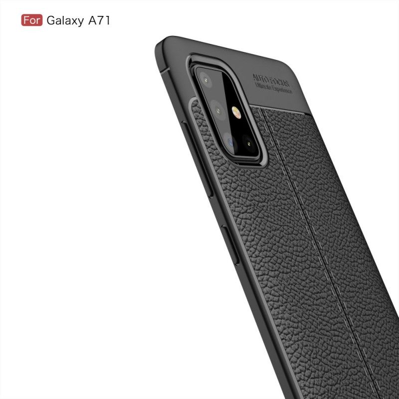 Hoesje Samsung Galaxy A71 Rood Zwart Dubbellijns Lychee Leereffect