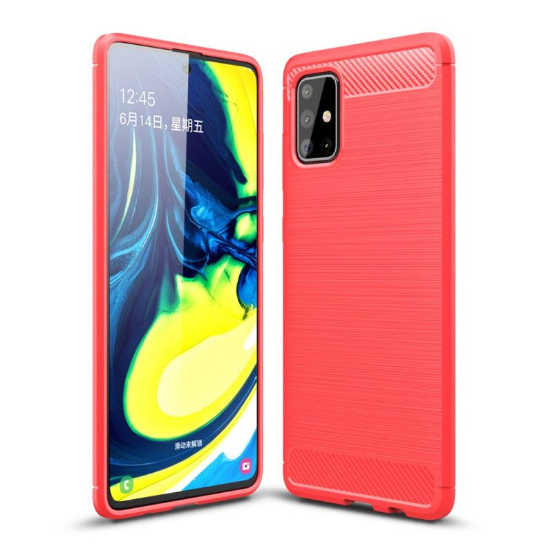 Hoesje Samsung Galaxy A71 Rood Zwart Geborsteld Koolstofvezel