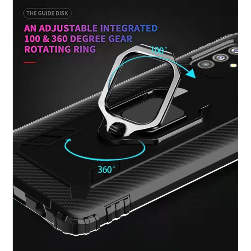 Hoesje Samsung Galaxy A71 Rood Zwart Ring En Koolstofvezel