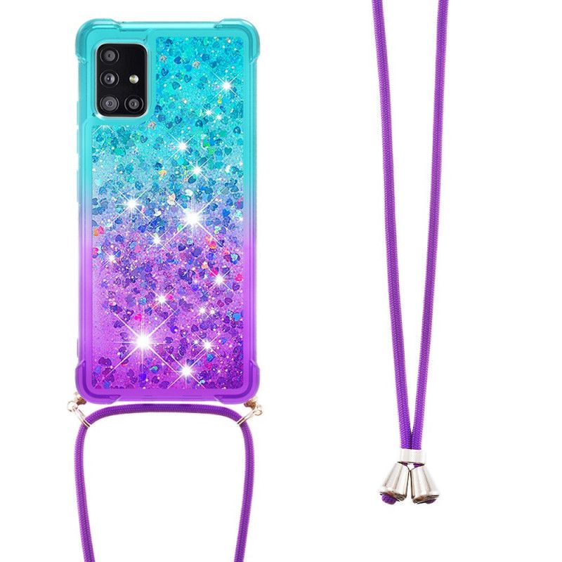 Hoesje voor Samsung Galaxy A71 Lichtblauw Roze Siliconen Glitter En Koord