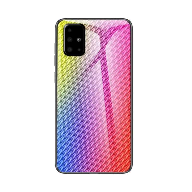 Hoesje voor Samsung Galaxy A71 Magenta Zwart Koolstofvezel Gehard Glas