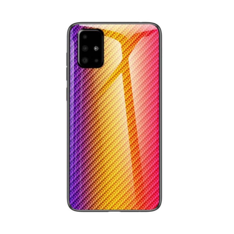 Hoesje voor Samsung Galaxy A71 Magenta Zwart Koolstofvezel Gehard Glas