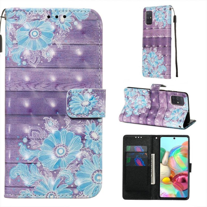 Leren Hoesje Samsung Galaxy A71 Blauwe Bloemen