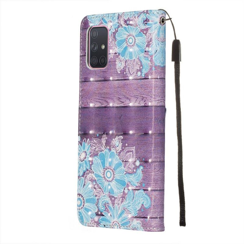 Leren Hoesje Samsung Galaxy A71 Blauwe Bloemen