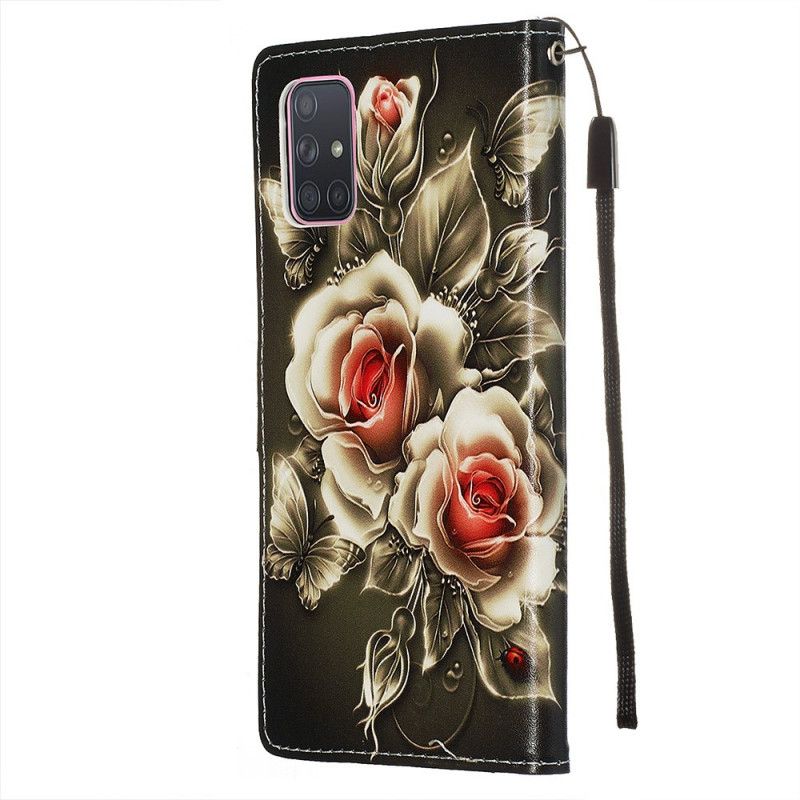 Leren Hoesje Samsung Galaxy A71 Gouden Rozen