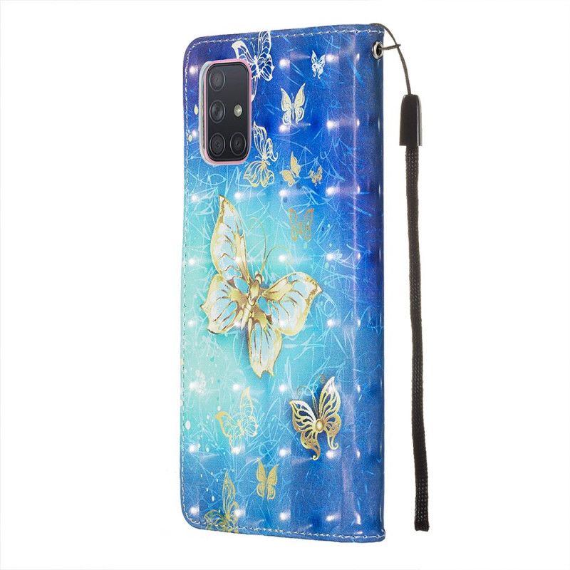 Leren Hoesje Samsung Galaxy A71 Gouden String Vlinders