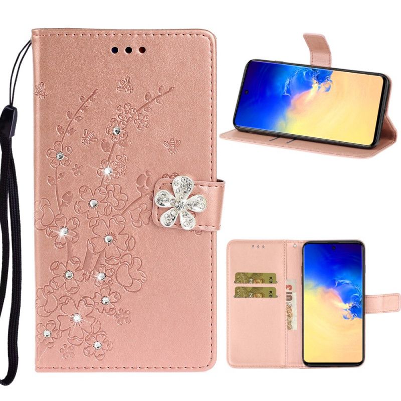 Leren Hoesje Samsung Galaxy A71 Paars Bloem Bedel